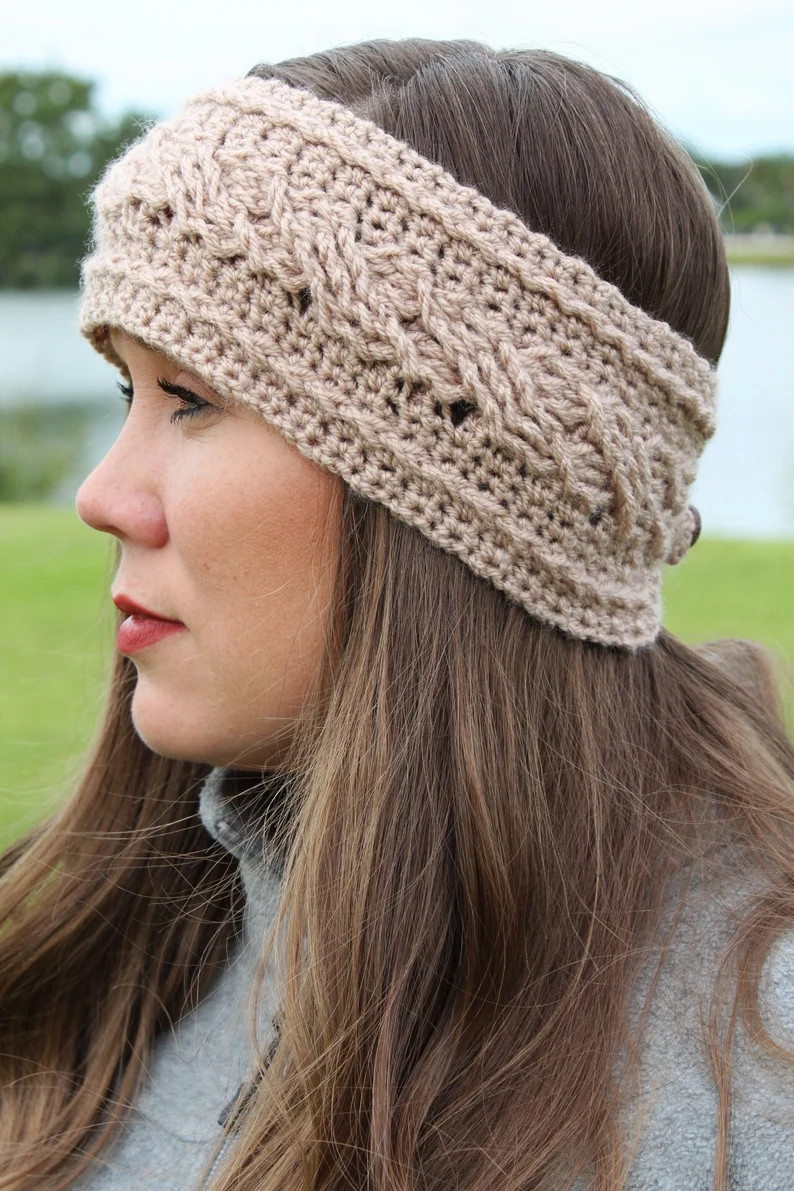 Crochet Cabled Earwarmer Pattern, Miriam Earwarmer, Crochet Headband Pattern, Crochet Headband Wi... | Etsy (US)