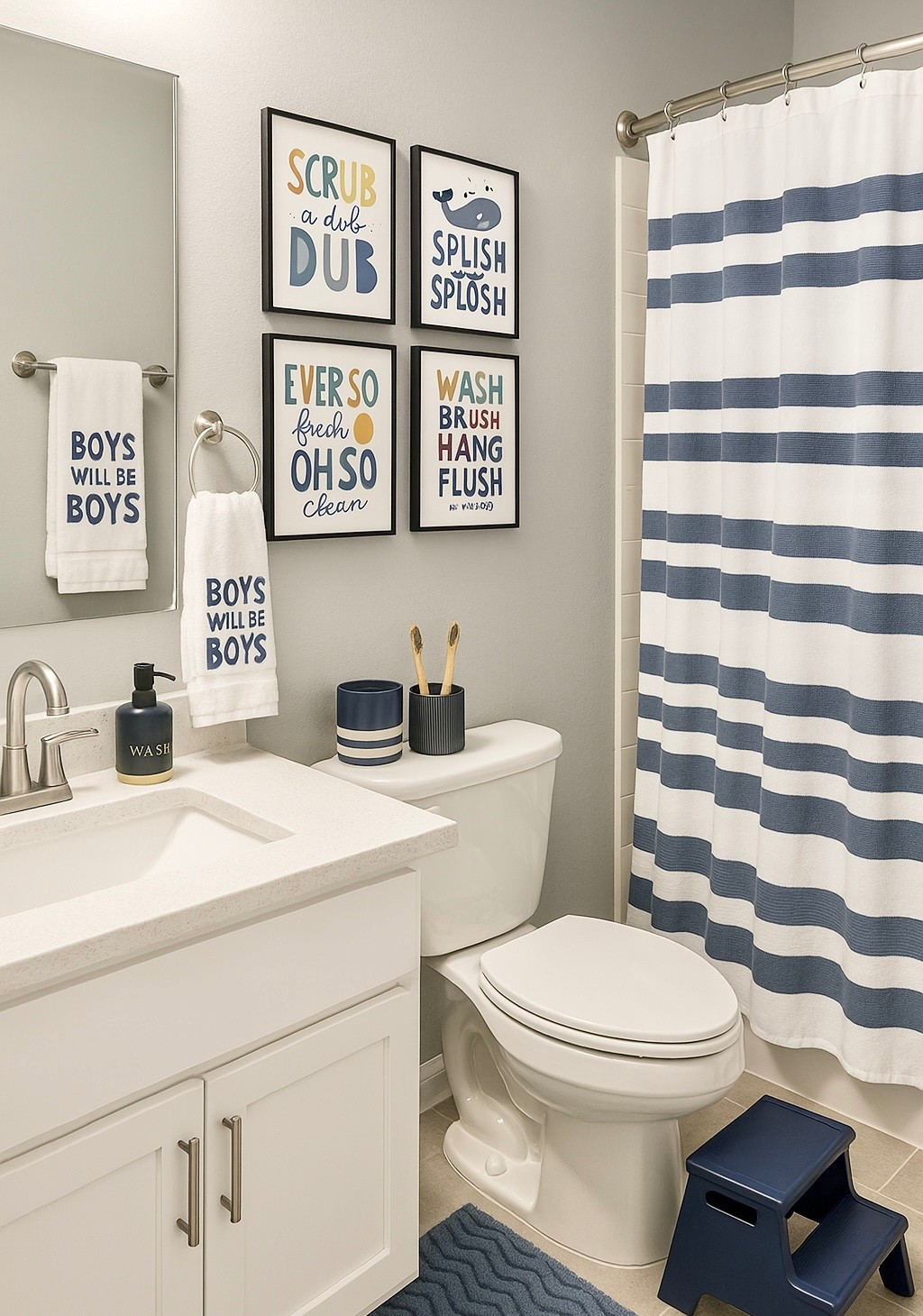 Navy Blue Boys Bathroom Design

Kids bathroom, toddler bathroom, blue bathroom decor, blue stripped shower curtain, kids decor, Target home decor finds, little boy’s room, nursery ideas, bathroom makeover, Amazon home finds, affordable bathroom accessories

#LTKBaby #LTKHome #LTKKids