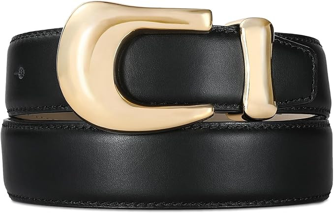 Genuine Leather Belt for Women Brown Leather With Smooth Oval Gold Metal Buckle Luxury Casual Fas... | Amazon (US)