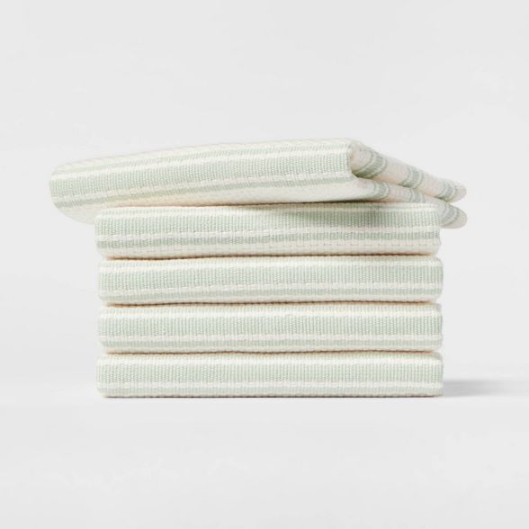 5pk Cotton Basketweave Striped Dishcloths Green - Threshold&#8482; | Target