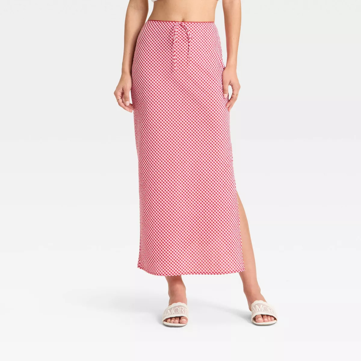 Women's Column Maxi Skirt - Wild Fable™ Taupe Gingham M | Target