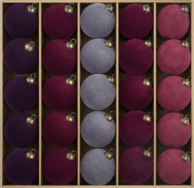 JORNOY 25-Pack Velvet Christmas Ornaments Bulk, Plastic Flocked Ornaments Decorative Balls for Ch... | Amazon (US)