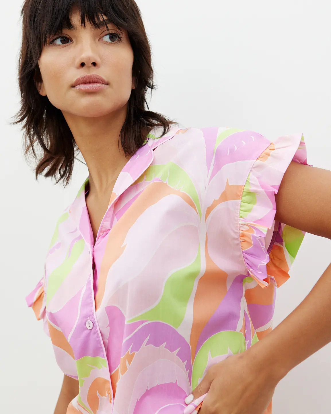Abstract Palm Pink Top & Shorts Pyjama Set | Oliver Bonas | Oliver Bonas (Global)