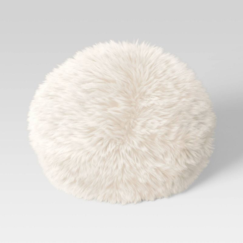 Long Faux Fur Round Christmas Throw Pillow Ivory - Threshold&#8482; | Target