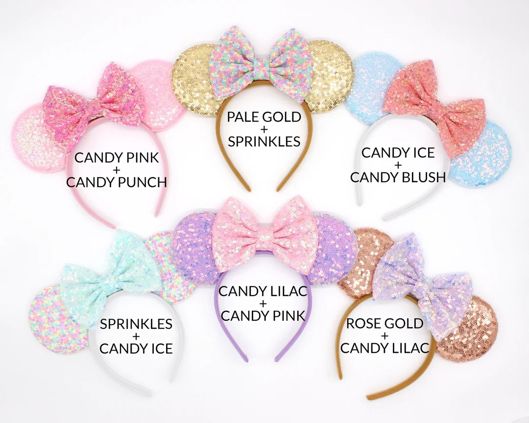 Mouse Ears One Size | Rose Gold Mouse Ears | Black Sequin Mouse Ears | Candy Color Mouse Ears | C... | Etsy (US)