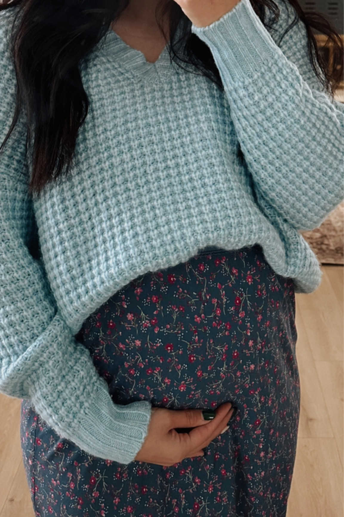 Church bump fit 🩵 can’t link the skirt but it’s wild fable midi skirt from target! 

#LTKfindsunder100 #LTKbump #LTKSeasonal