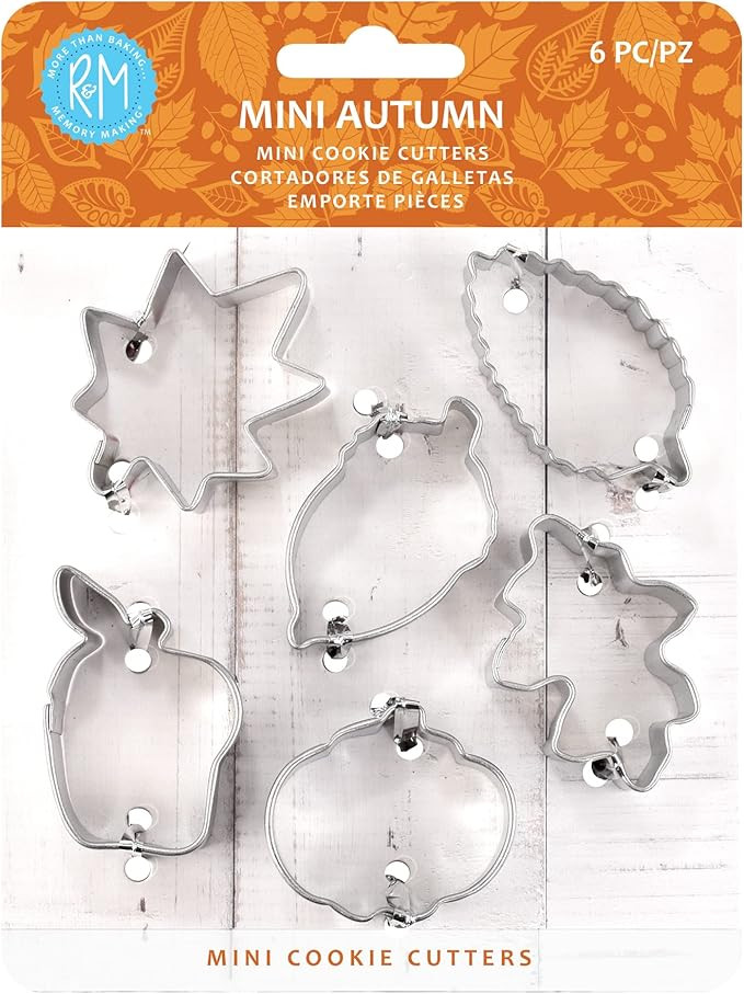 R&M International Mini Autumn Leaf Cookie Cutters, Acorn, Pumpkin, Oak, Maple, Aspen, Apple, 6-Pi... | Amazon (US)