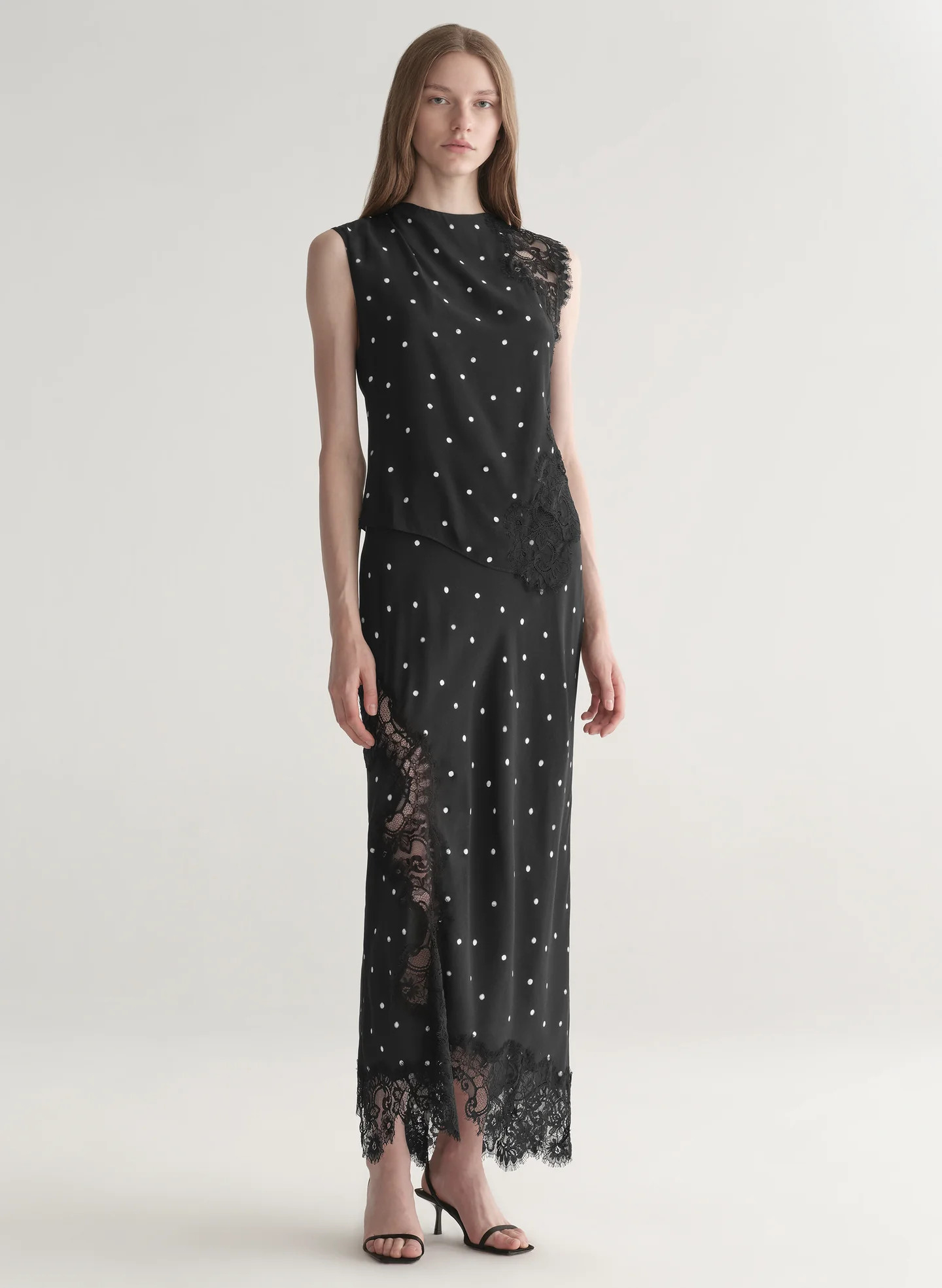 Gracie Polka Dot Crepe and Lace Top | A.L.C
