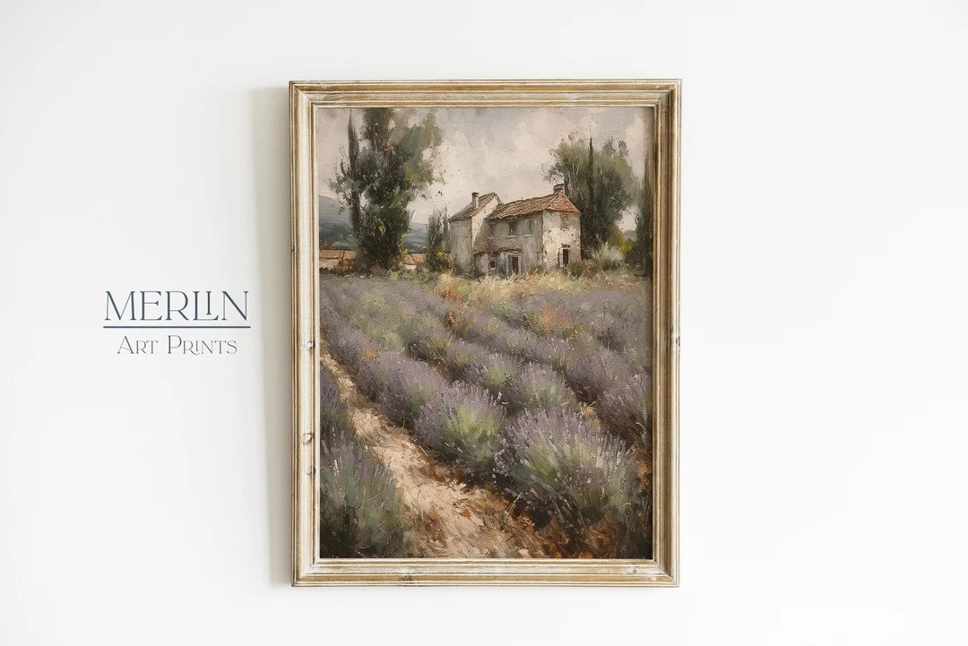 French Countryside Oil Painting Digital Download PRINTABLE Lavender Field in France Vintage Lands... | Etsy (US)