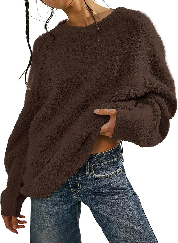 Beaully Women's Oversized Long Sleeve Crewneck Fuzzy Knit Warm Sweaters 2025 Fall Pullover Sweate... | Amazon (US)