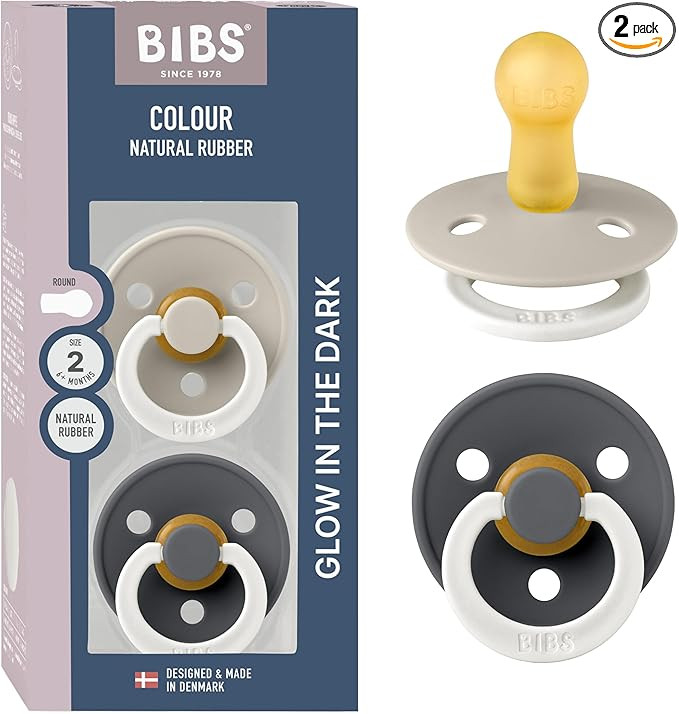 BIBS Colour Night Glow in The Dark Soother 2-Pack, BPA Free Dummy Pacifier, Round Nipple. Natural... | Amazon (UK)