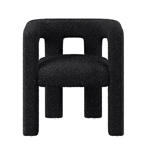 BELLEZE Modern Boucle Barrel Dining Chair, Upholstered Linen Kitchen Boucle Armchair with Sidearms and Back, for Dining Room Living Room- Black | Amazon (US)