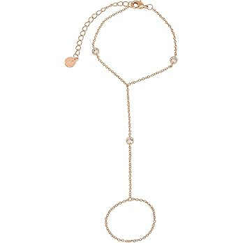 Faire de la Mode Triple Solitaire CZ Rose Gold Plated Bracelet Ring Hand Chain for 4-8 Ring Sizes... | Amazon (US)