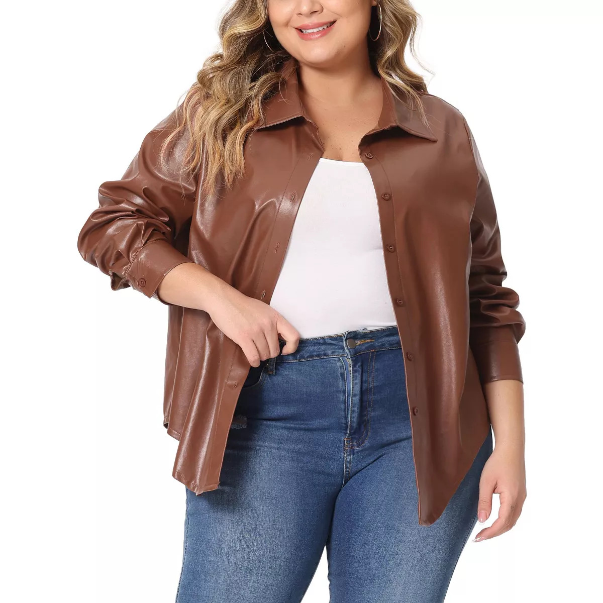 Agnes Orinda Women's Plus Size Faux Leather Long Sleeves Button Motorcycle Biker Moto Button Down... | Target
