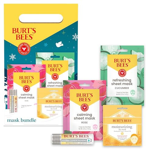 Burt’s Bees Christmas Gifts, Mask Bundle Stocking Stuffers Gift Set; Moisturizing Lip Mask, Ultra Conditioning Lip Balm, Refreshing Sheet Mask, Calming Sheet Mask; Festive Packaging; 1 Gift Set | Amazon (US)