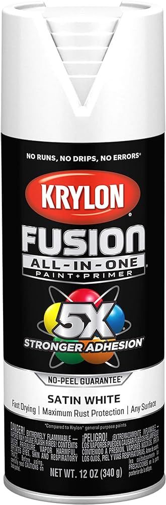 Krylon K02753007 Fusion All-In-One Spray Paint for Indoor/Outdoor Use, Satin White, 12 Ounce (Pac... | Amazon (US)