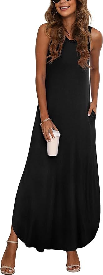GRECERELLE Women's Summer Sleeveless Casual Long Dresses Split Maxi Dress with Pockets | Amazon (US)