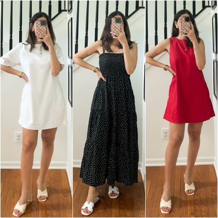 Summer dress 
On sale
Im wearing medium on the white tshirt dress and small on the other two

#LTKStyleTip #LTKFindsUnder100 #LTKSaleAlert