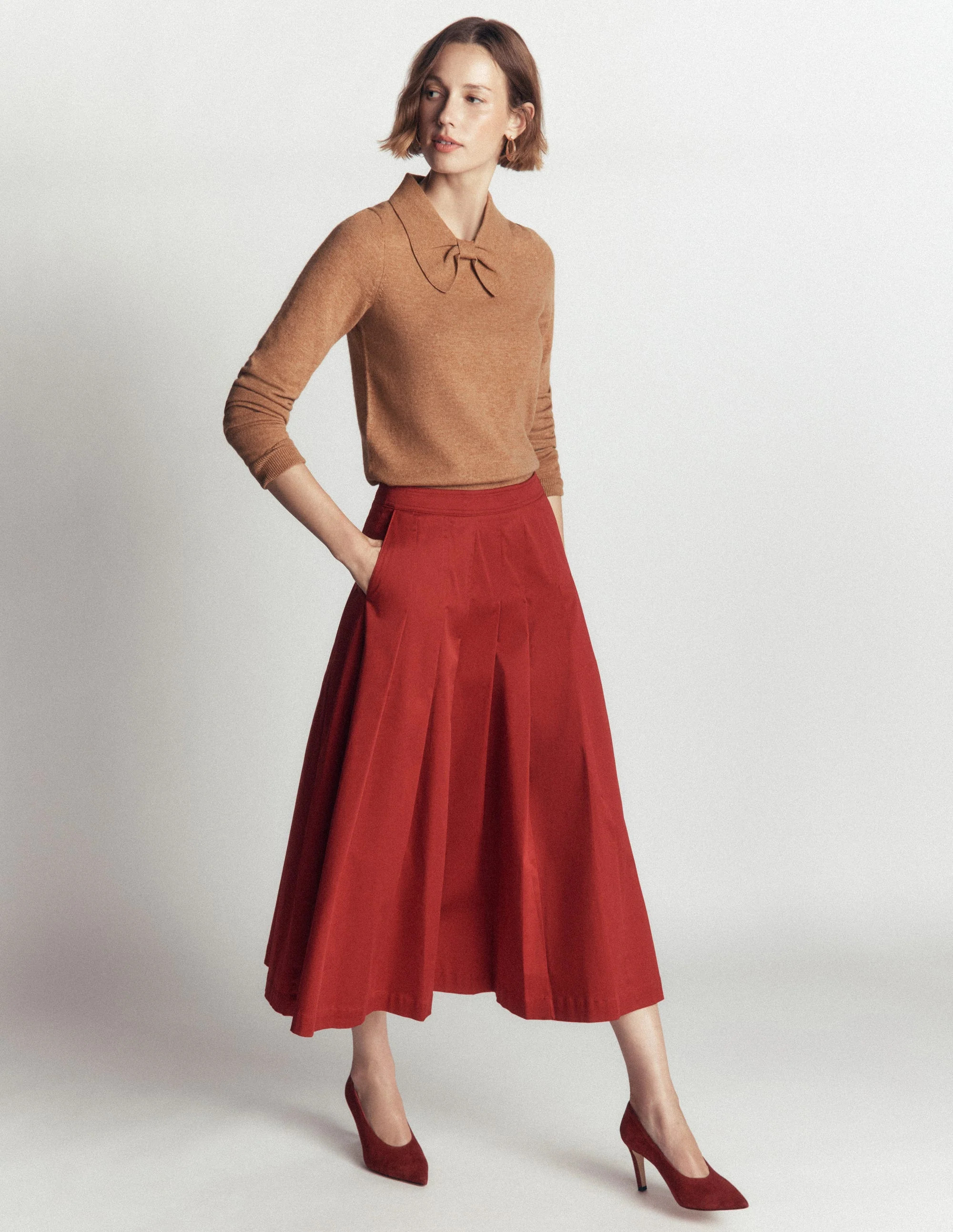 Bow Neck Knitted Sweater-Poppy Red | Boden (US)