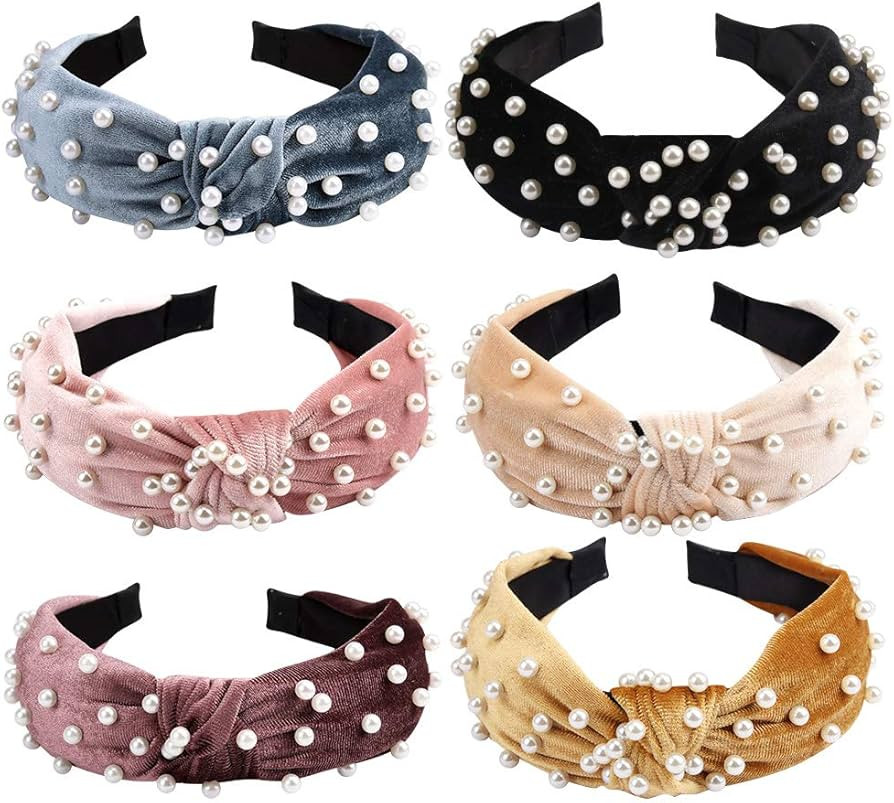 Jaciya Headbands for Women 6 Pack Pearl Headbands Velvet Headbands for Women Pearl Headbands for ... | Amazon (US)
