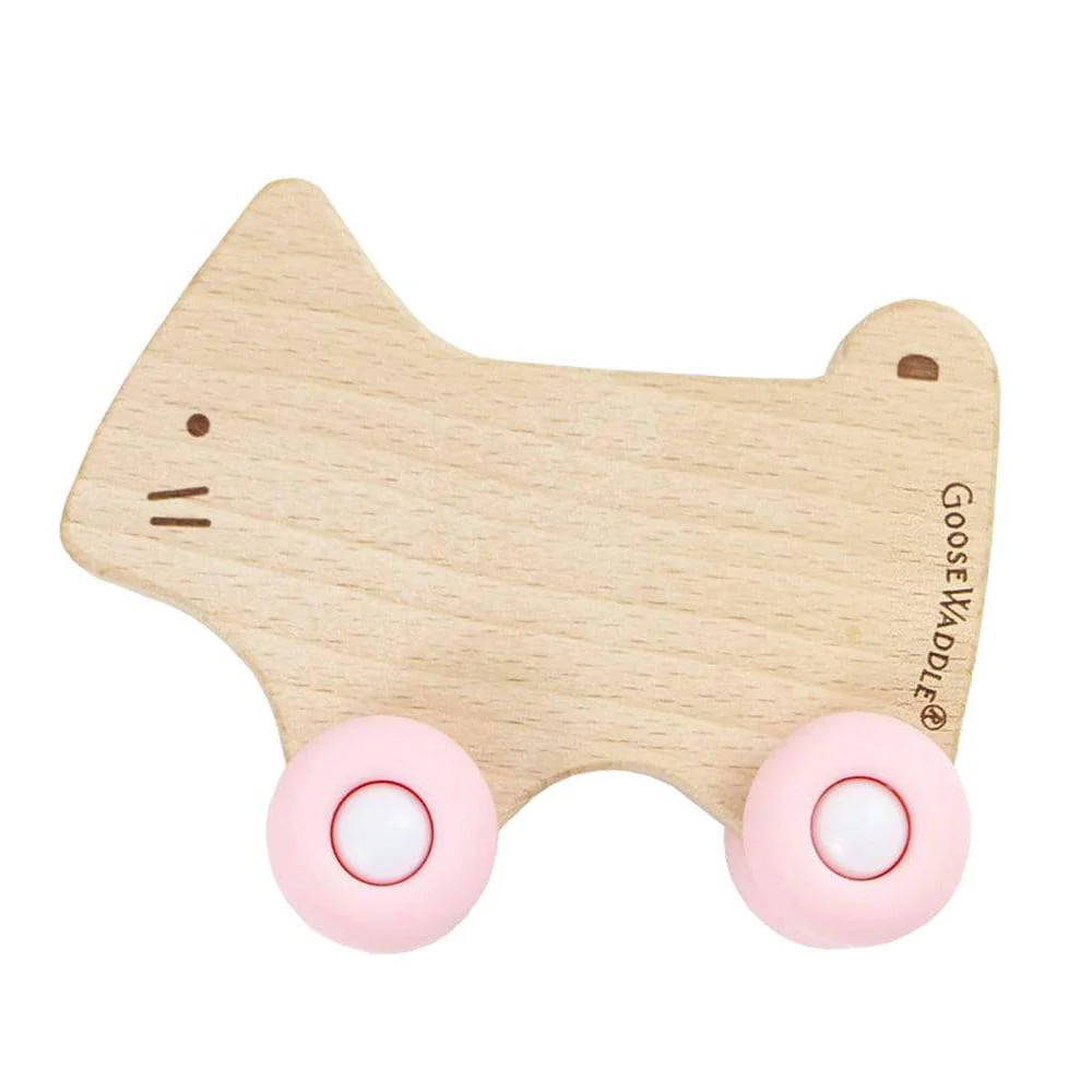 GooseWaddle Silcone & Wood Teether - Pink Kitty | The Beaufort Bonnet Company