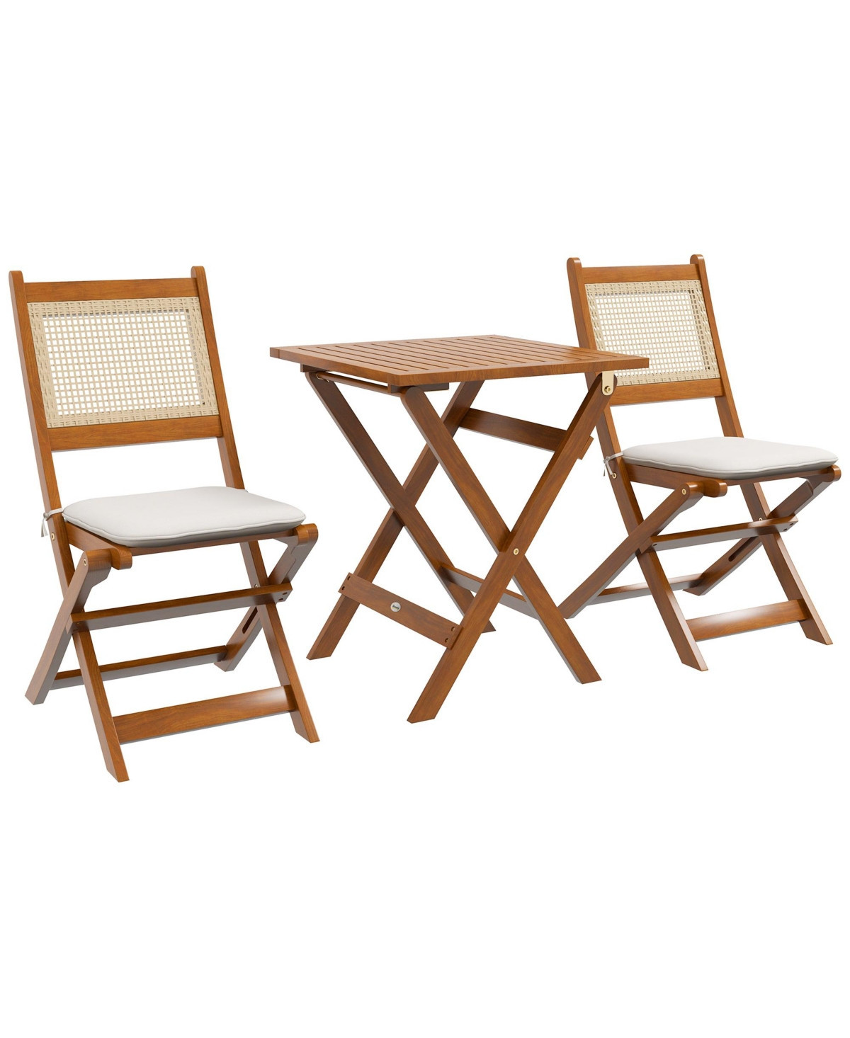 Outsunny 3 Pieces Patio Wicker Bistro Set Foldable W/ Cushions, Light - Teak | Macy's
