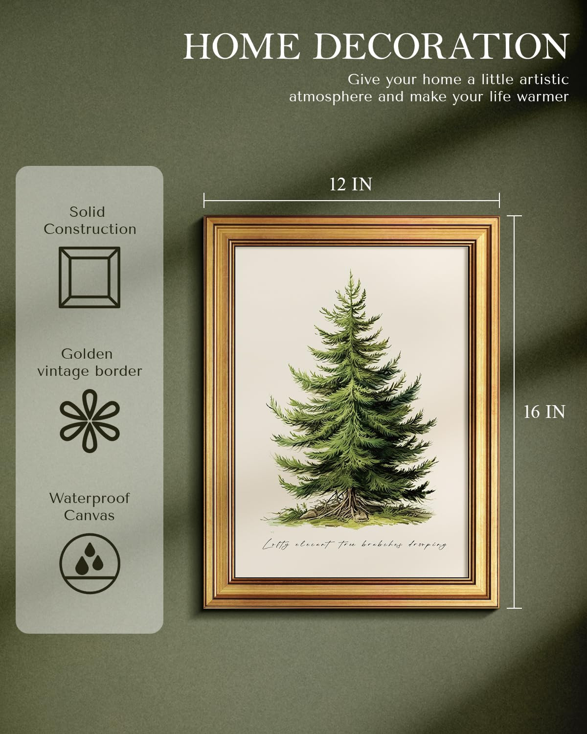 WHASAYART Gold Framed Vintage Wall Art Christmas Tree Decor for Living Room Botanical Pine Tree P... | Amazon (US)