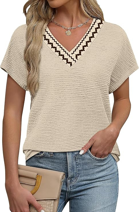 WIHOLL Women Tops Dressy Casual Summer Short Sleeve Tshirts Shirts Business Casual Blouses Beach ... | Amazon (US)