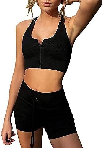 SVVINN Workout 2 Pieces Seamless Sets for Women Yoga Outfits Short Tops and Zipper Bras | Amazon (US)