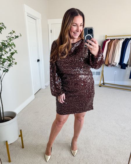 This dress is so SPARKLY! I love the brown color and is now 40% off! 

For tips: dress size up it runs small, wearing a 14 

Holiday  seasonal  holiday outfit  holiday fit tips  brown dress  brown sequin dress  holiday party  

#LTKstyletip #LTKSeasonal #LTKHoliday