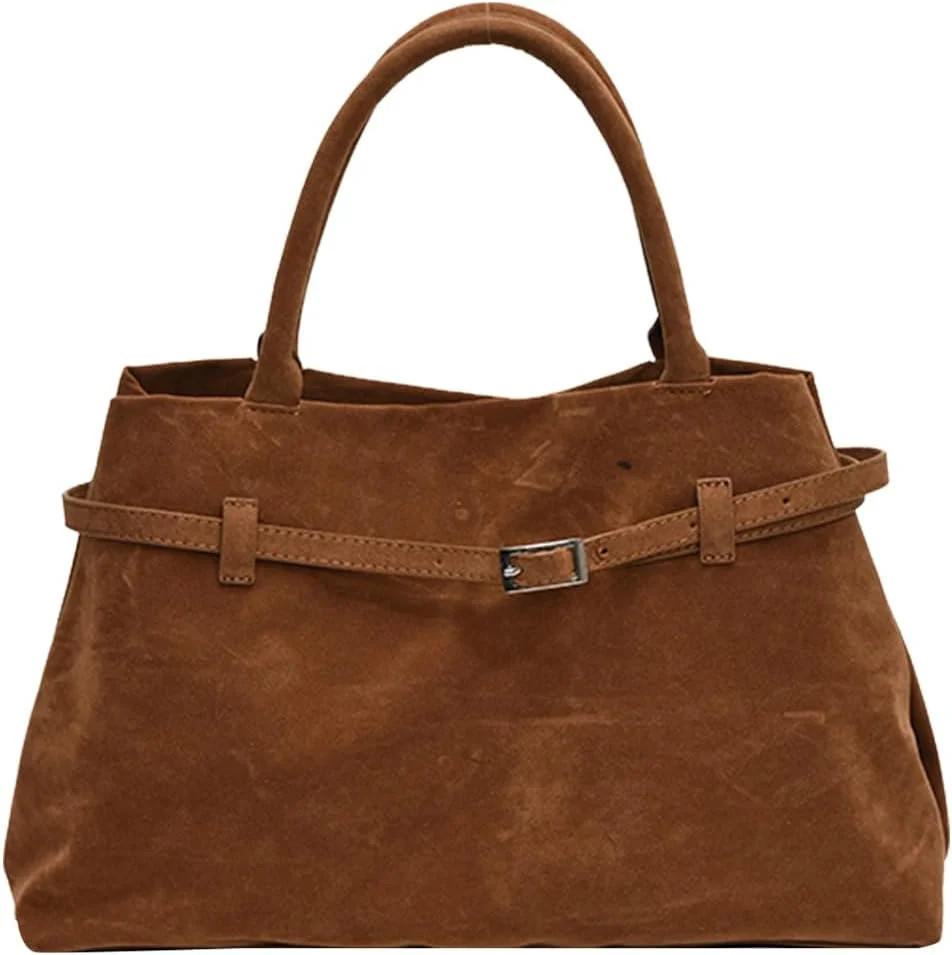 Suede Tote Bag for Women Slouchy Work Tote Bag Faux Suede Top Handle Bag Retro Brown Suede Handba... | Walmart (US)