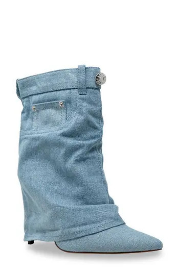 CHASE AND CHLOE Adonis Foldover Ankle Bootie in Denim at Nordstrom Rack, Size 7 | Nordstrom Rack