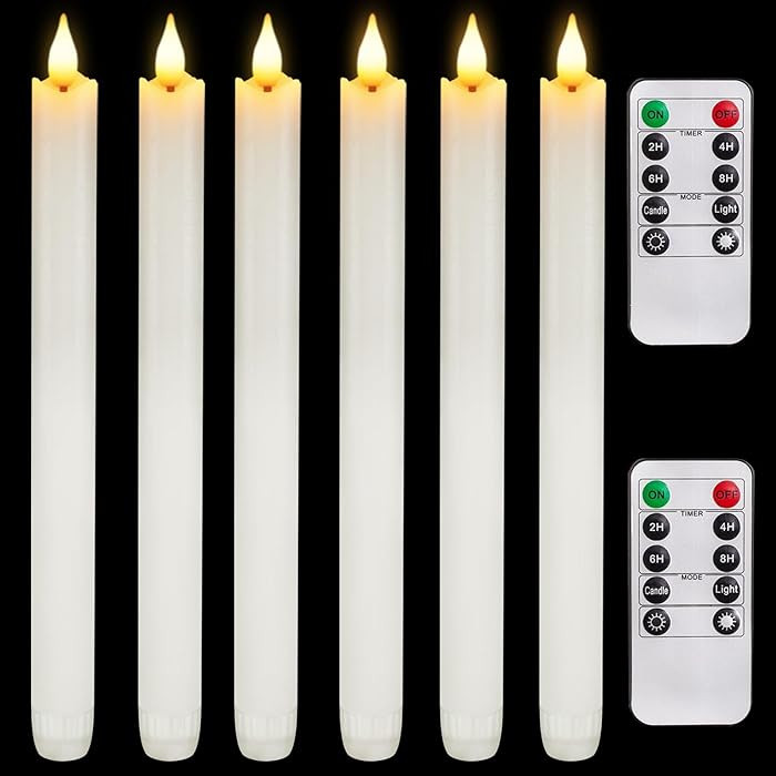 Homemory 6 Pcs Flameless Taper Candles with Remote Timer and Dimmer, White Candle Sticks Battery ... | Amazon (US)