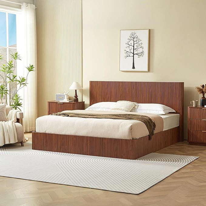 SABAITEC King Size Solid Wood Platform Bed Frame, Wooden Platform Bed Frame with Lift Storage, So... | Amazon (US)