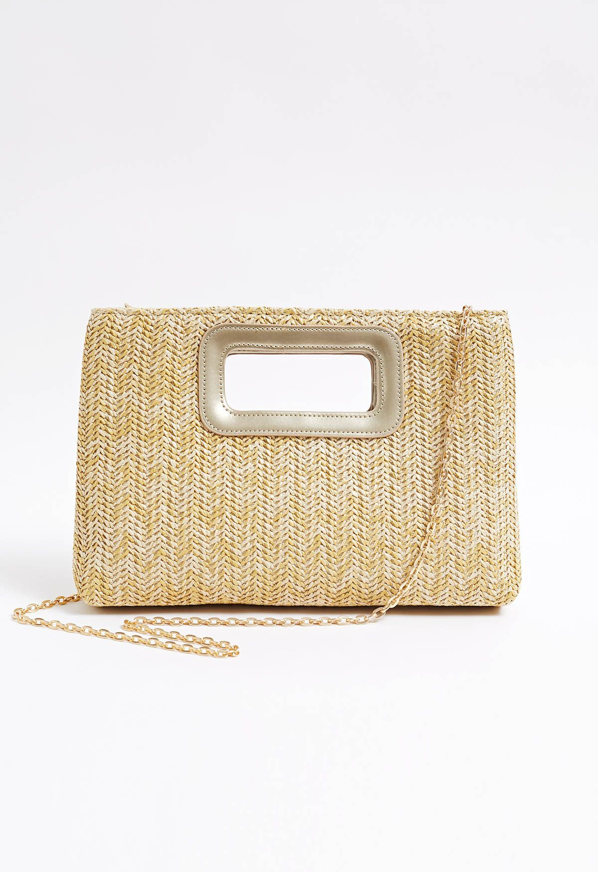 Square Shape Cutout Braided Straw Clutch | Chicwish