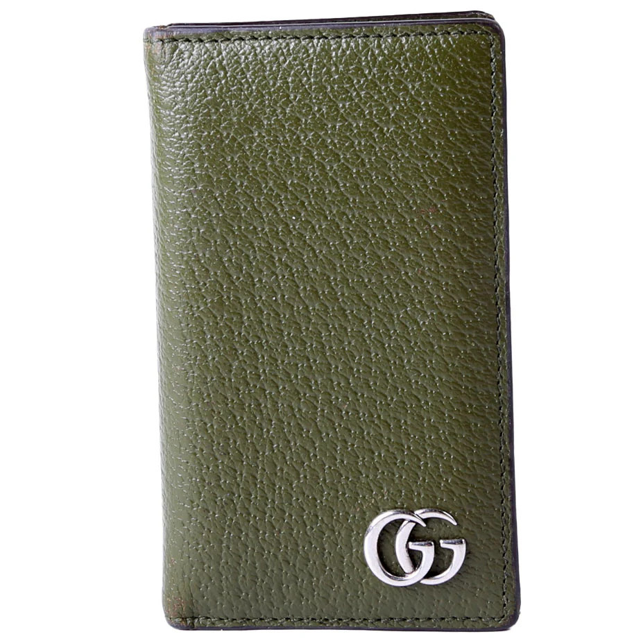 734944 GG Marmont Card Case Leather Green | Keeks Designer Handbags