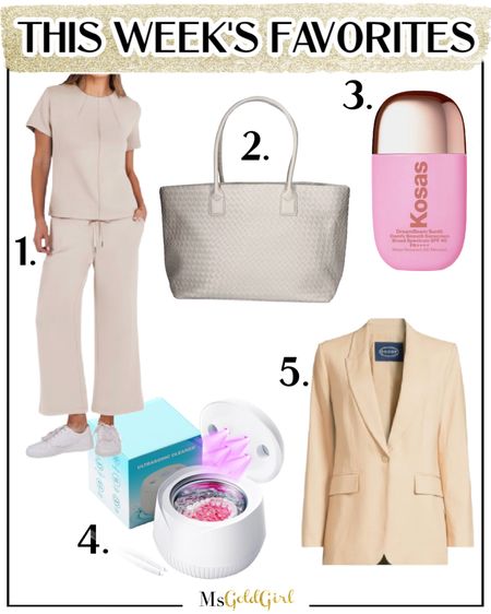 Sharing last week’s favorites a little late!

1. BEST travel outfit ever!
2. A really great option for a work bag or travel tote for spring/summer. It’s fully lined and has a zipper. 
3. This adds just enough color to fake a fan without looking like makeup. 
4. I’ve been using this every morning to clean my Invisalign trays. It also works on jewelry!
5. This one button linen blazer comes in a few neutral colors and is a great alternative as an everyday spring jacket. I have it in white in an XS. 

#traveloutfit #tintedsunscreen #linenblazer #tote #fashionover40 #fashionover50 #amazonfinds 

#LTKbeauty #LTKitbag #LTKtravel