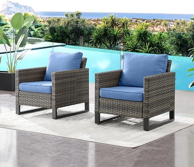 HUMMUH Outdoor Chairs PE Wicker Patio Dining Chairs Set of 2 High Back Metal Frame Porch Chairs w... | Amazon (US)