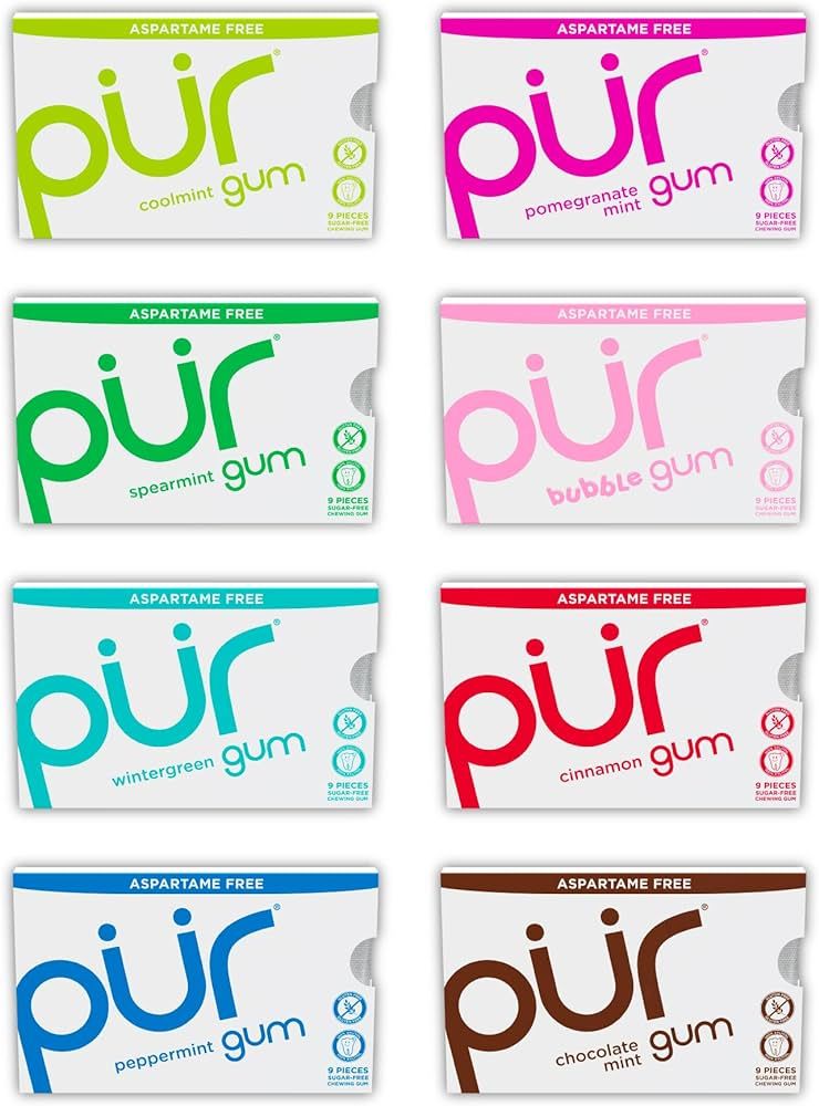 PUR Gum | Aspartame Free Chewing Gum | 100% Xylitol | Natural Flavored Gum, Variety Pack, 9 Piece... | Amazon (US)