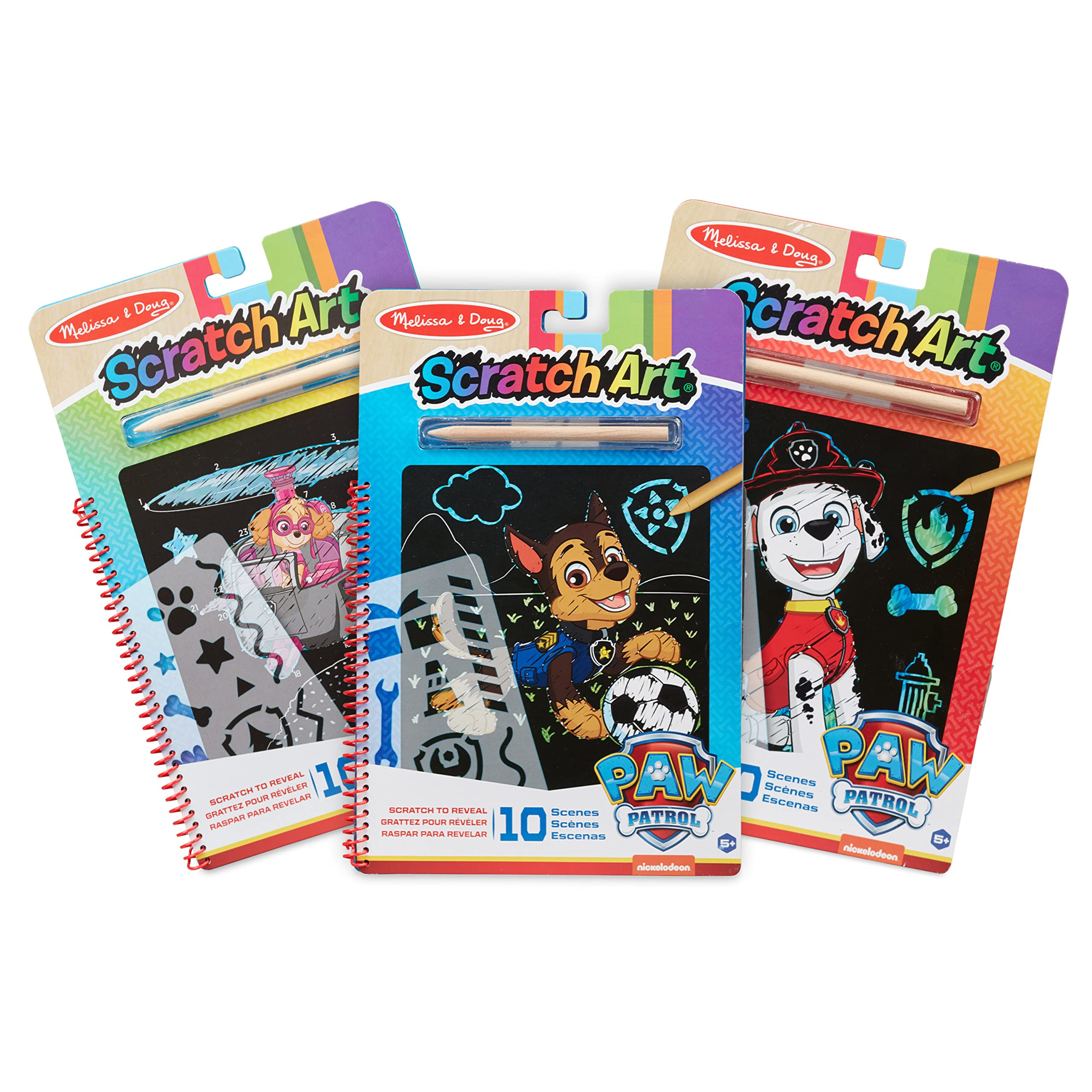 Melissa & Doug PAW Patrol Scratch Art 3-Pack – Chase, Skye, Marshall Color Reveal Travel Activi... | Amazon (US)