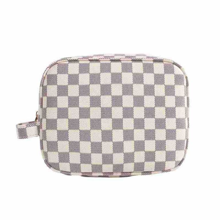 Luxury Checkered Make Up Bag, PU Vegan Leather Cosmetic Toiletry Travel Bag | Walmart (US)