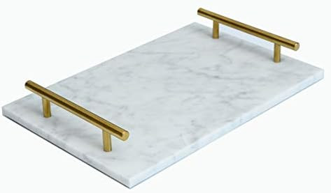 KEVLANG Bathroom Vanity Makeup Marble Tray with Golden Metal Handles, Decorative Towel Tray, Perfume | Amazon (US)