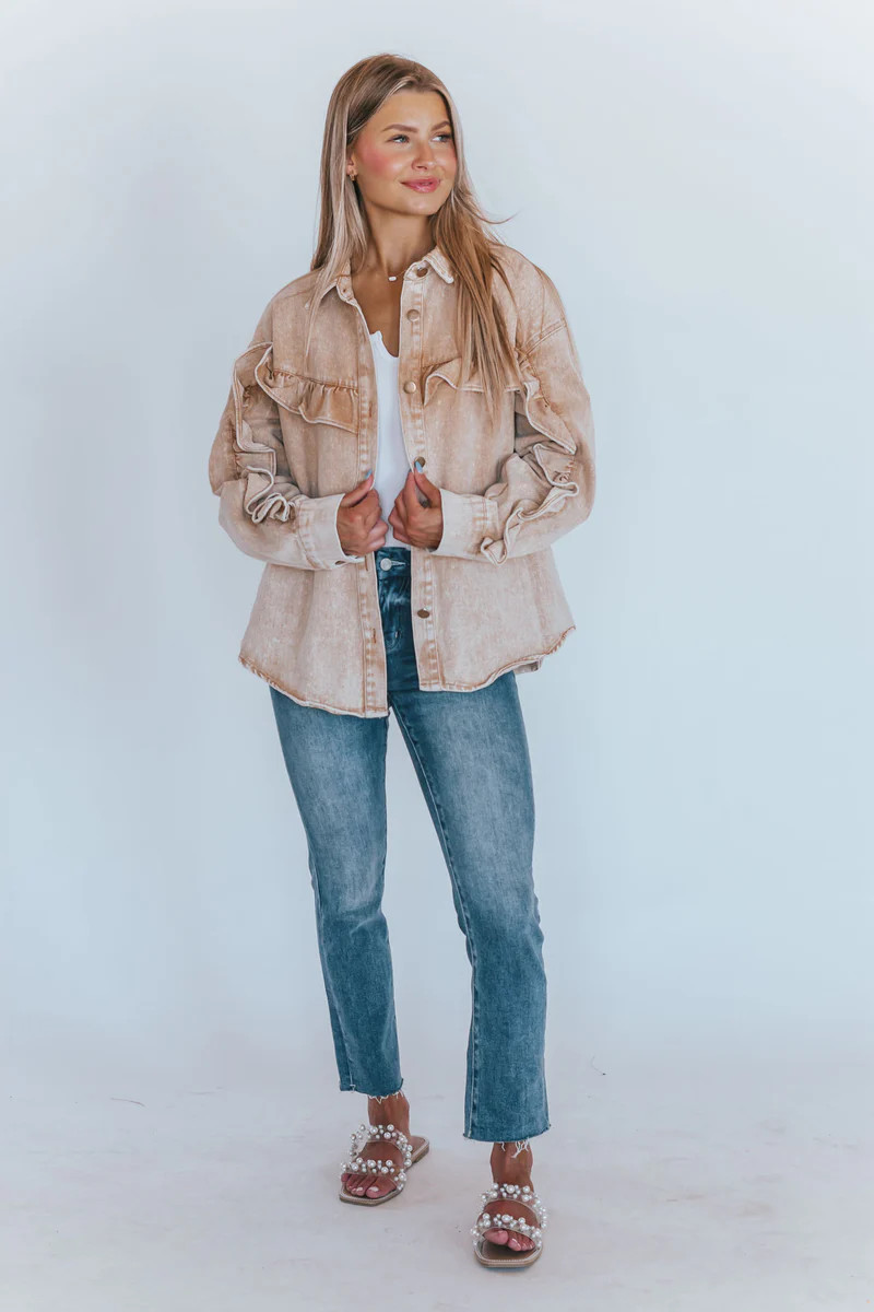 Feel the Chill Camel Ruffle Detail Shacket | Apricot Lane Boutique