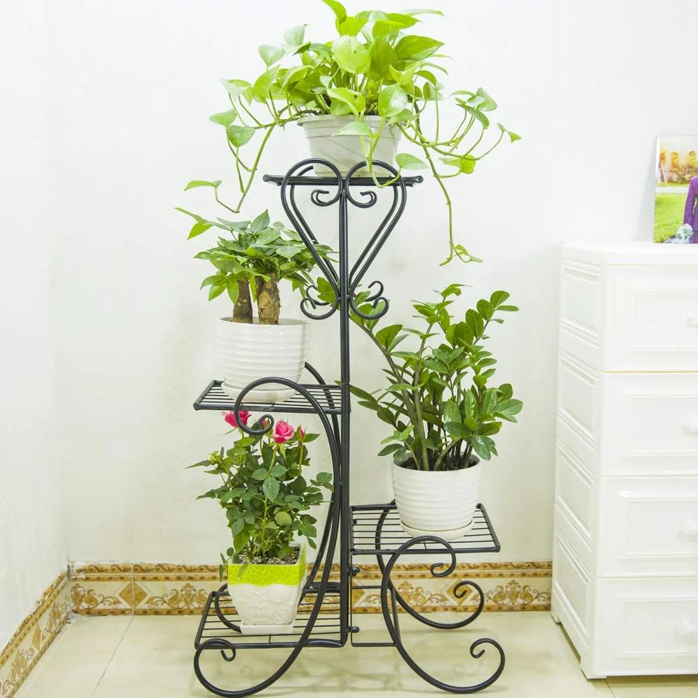 Artisasset 4-Layer Square Stripe Panel Metal Plant Stand Flower Pot Rack Holder | Walmart (US)