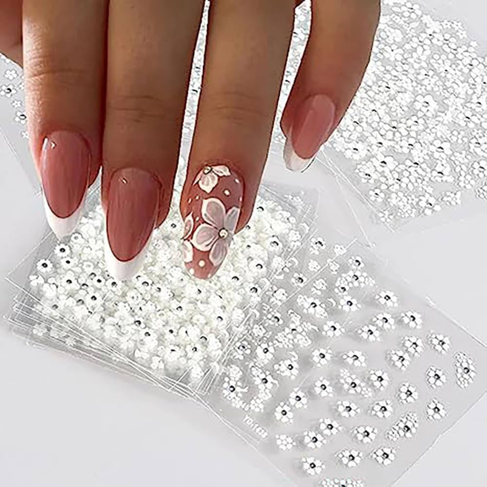 30 Sheets Flower Nail Stickers 3D Embossed Engraved Nail Decals Rhinestone Nail Decals Spring Sum... | Amazon (US)