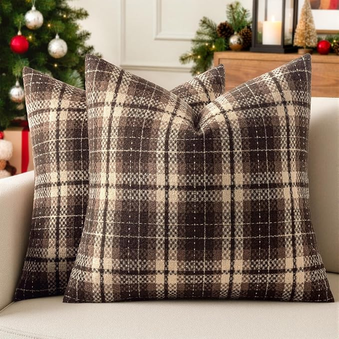 MIULEE Tartan Plaid Throw Pillow Covers Fall 18x18 Inch Coffee Brown | Pack of 2 Vintage Scottish... | Amazon (US)