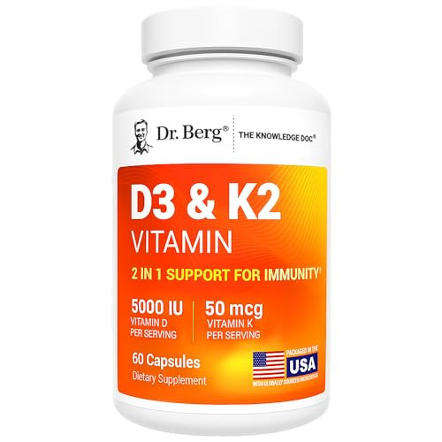 Dr. Berg Maximum Strength 2-in-1 Vitamin D3 K2 5000 IU | Naturally Derived D3 | 4X Lab-Tested & Verified | High Absorption Formula | K2 D3 Vitamin Supplement - 60 Capsules | Amazon (US)
