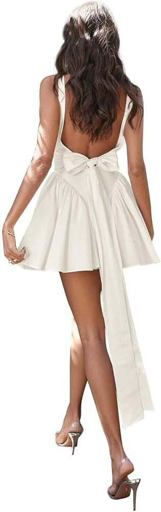 Short Homecoming Dresses for Teens 2024 Satin A-line Straps Wedding Dress for Bride with Bow | Amazon (US)