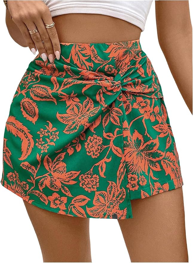 Floerns Women's Paisley Print Twist Front Boho Skorts High Waist Summer Skirt Shorts | Amazon (US)