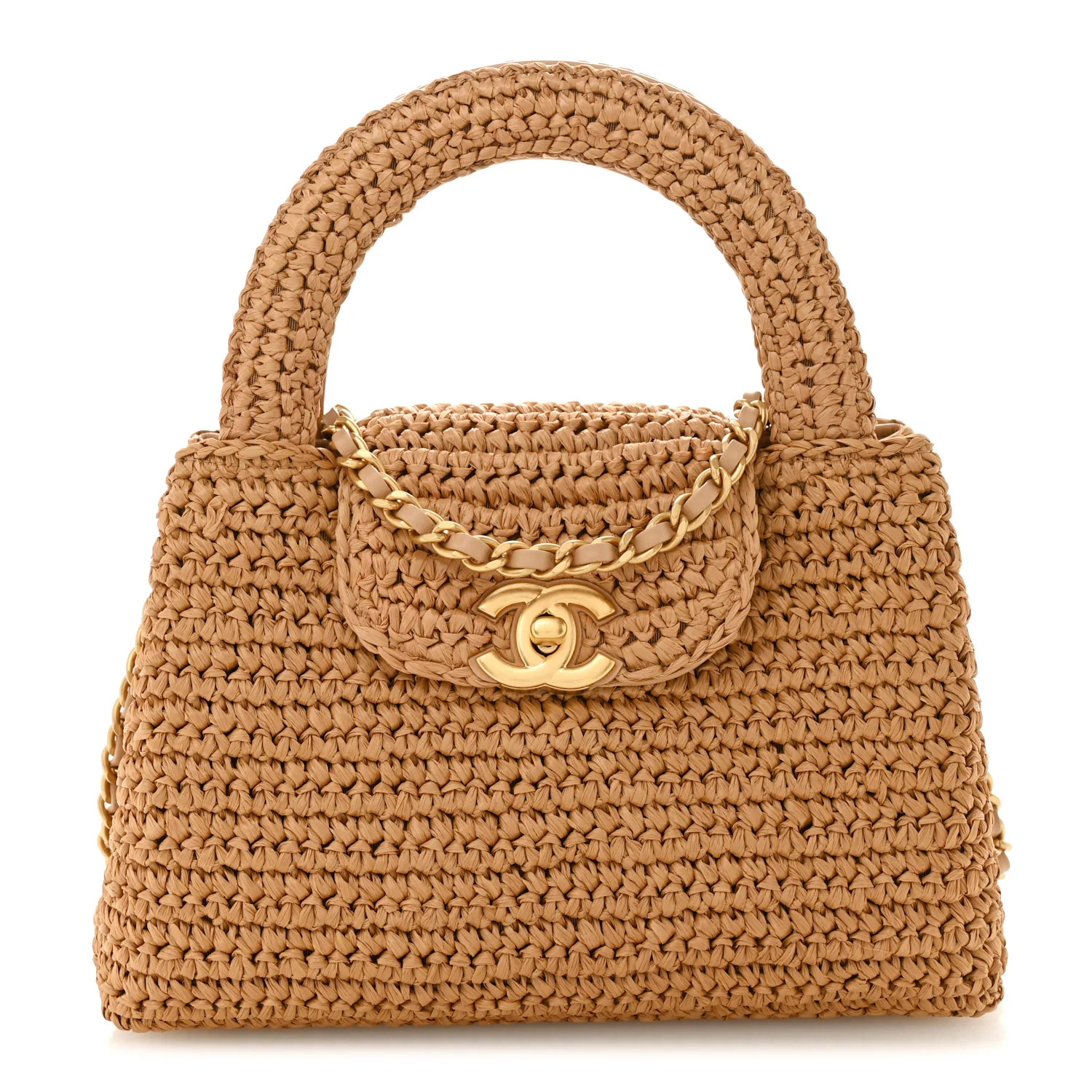 Braided Raffia Nano Kelly Flap Bag Dark Beige | FASHIONPHILE (US)